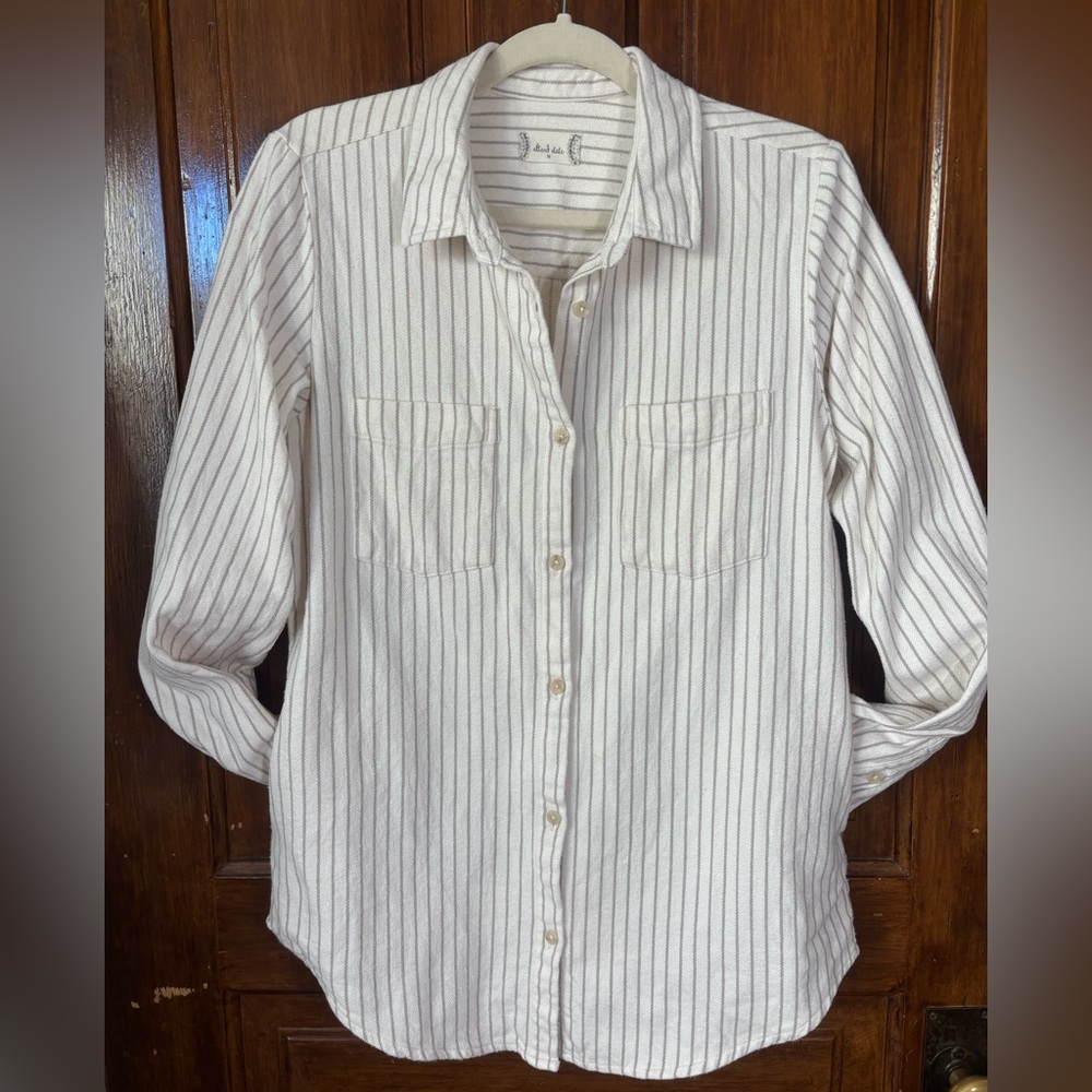 Altar’d State Cream Striped Cotton Shacket Button Front Size M
